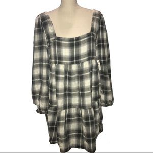 BP Plaid Babydoll Minidress Retro Academia Square Neck Loose Fitting BOHO Size M